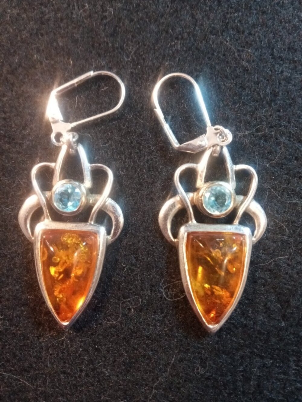 Beautiful silver, amber & topaz earrings